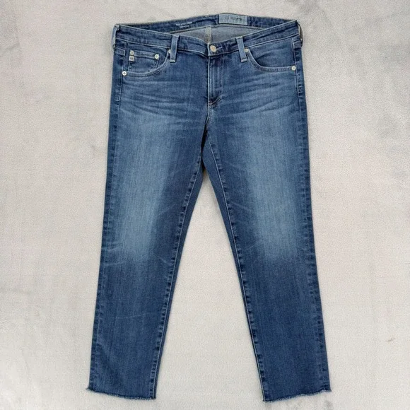 AG Adriano Goldschmied The Stilt Crop Cigarette Jeans Raw Hem Blue Size 30 - Picture 2 of 13